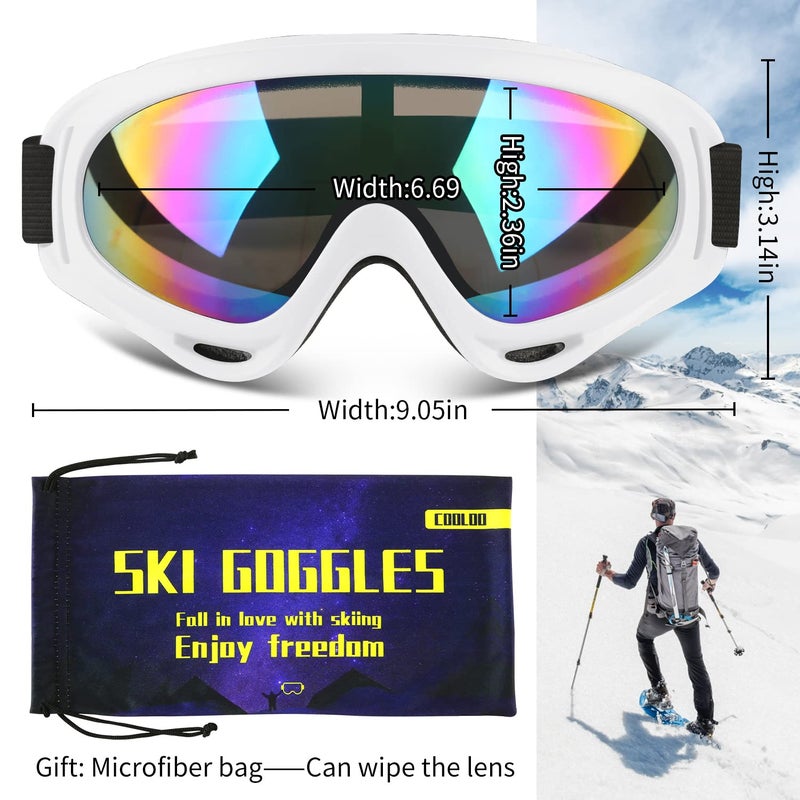 COOLOO Ski Goggles, 2 Pack Snow Goggles Snowboard Goggles for Men Women Kids - UV Protection Foam Anti-Scratch Dustproof - Image 3